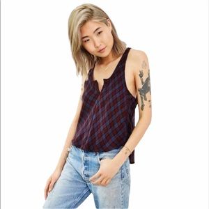Urban Outfitters BDG Bayley Button Back Loose Slouchy Boyfriend Plaid Tank Top L